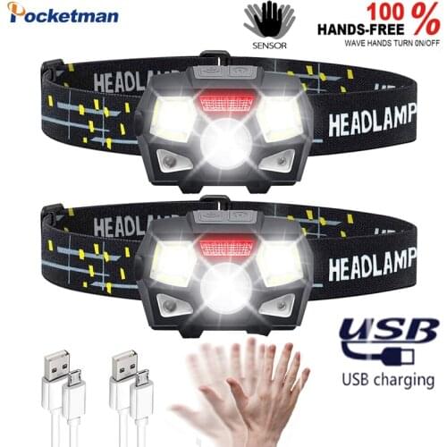 2pcs 50000Lumens Super Bright LED Headlamp Motion Sensor Hard Hat Head Lamp Powerful Headlight USB Rechargeable Working Light