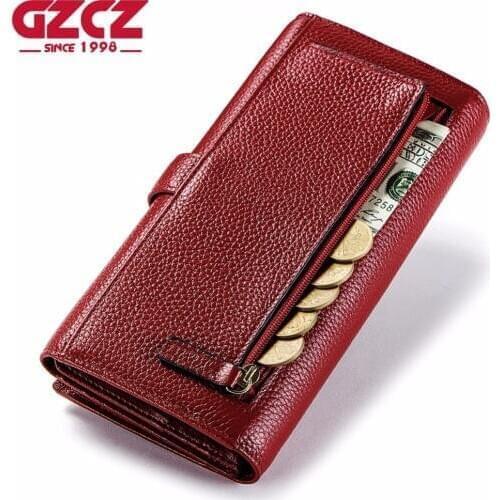 Coin Bags Genuine Leather Wallet Clutch Women Hasp and Zipper Lady Style Long Wallets For Card Holder RFID Female Womens Purses