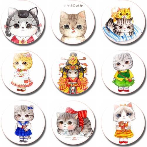 Kitten Queen 30MM Fridge Magnet Cartoon Cat Student Kawaii Kids Gift Glass Dome Magnetic Refrigerator Stickers Note Holder Decor
