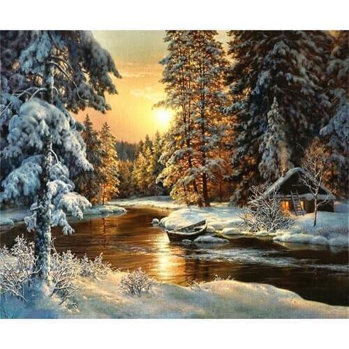 Painting By Numbers DIY Snow Landscape Room Wall Art Unframed Oil Paint For Adults Home Decoration 50x40cm