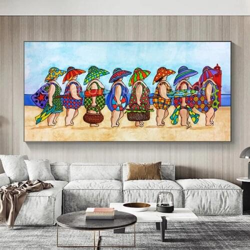 Beauty Straw Hat Girl on The Beach Canvas Painting Abstract Fashion Art Posters and Prints Wall Art Pictures for Kid Home Decor