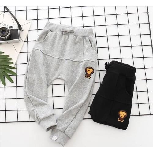 New Kids Boy Girls Cartoon Black Gray Animal Little Monkey Loose Harlen Long Pant Legging Children Pants