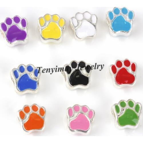 Cute Enamel Footprint Beads For Snake Chain European Big Hole 100pcs Free Shipping