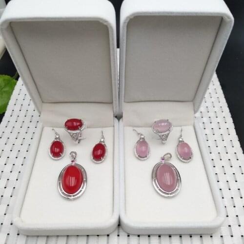 Chibi Set Egg Face Ring Pendant Earrings Necklace Three-piece Chlotage S925 Silver Inlaid Pink Pink Two-color Female