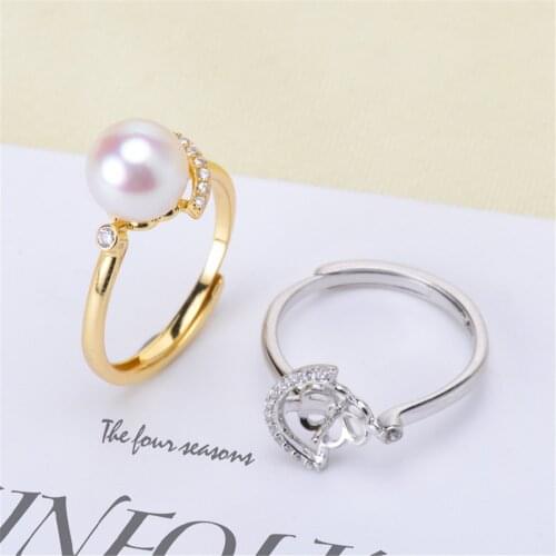 Real Silver S925 Plated Ring Empty Care DIY Accessories Pearl Ring Adjustable Set Semi-finished Products Woman Ring Wholesale