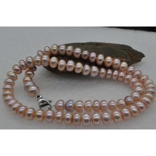 NEW Natural Rainbow lavender 8-9mm freshwater Pearl Necklace 18 inches 925 sterling silver clasp