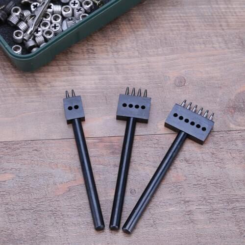 New Universal 3pcs / set 5mm Pitch 2 4 6 Pegs Hardened Leather Hole Punch Leather Stitch Round Chisel Hole