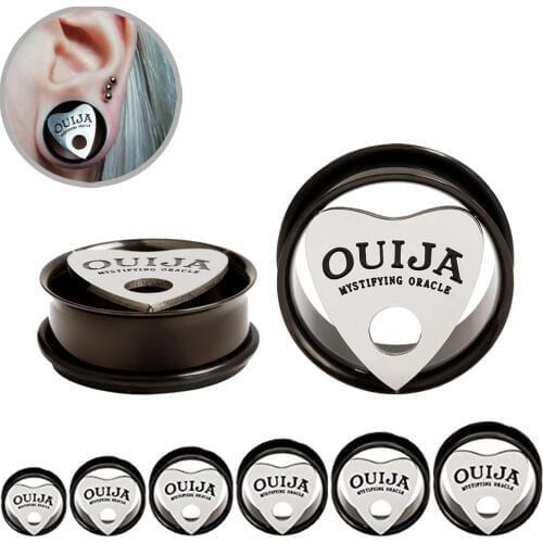 Pair Anodized Black 316l Surgical Steel Ouija Eyelet Flared Flesh Tunnel Ear Plug Gauges Earrings Hollow Plug Expander 10mm-30mm