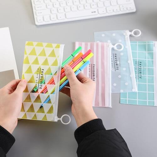 PVC Stationery Storage Bags Zipper Office Bills Files Sundries Organizers Children Student Pencil Bags Purse Wallet