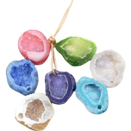 Natural Druzy Agates Geode Pendant multi Druzy Cave Pendant Single hole Pendant for necklace Jewelry Making geode slice charm