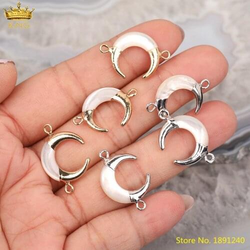 5Pcs/Lot Natural White Shell Pendant For Neclace Making,Gold Silvery Crescent Moon Shell Charms For DIY Bracelet Jewelry Making