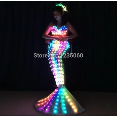 Programmable full color led costumes ballroom dance clothes luminous light Mermaid dresses party dinger wears skirt wedding Deco
