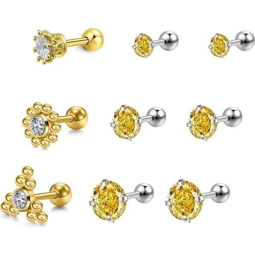 AceFun Ear Tragus Studs 16G CZ Crown Flower Cartilage Helix Daith Conch Stud Earrings Monroe Medusa Lip Piercing,6mm Bar Length