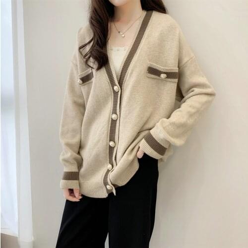 Knitted Cardigan Womens Sweater 2020 Autumn Loose Sweaters V-neck Sweater Cardigan Women Coats