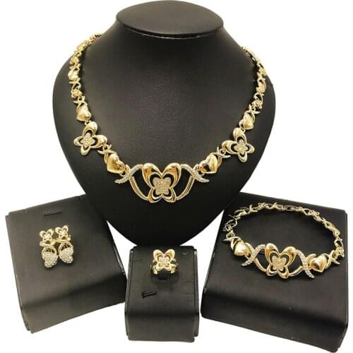 Yulaili Butterfly Clavicle Jewelry Sets for Women Necklace Bracelet Earrings Ring Charm Bijoux Gold Simple Style Cute Animal