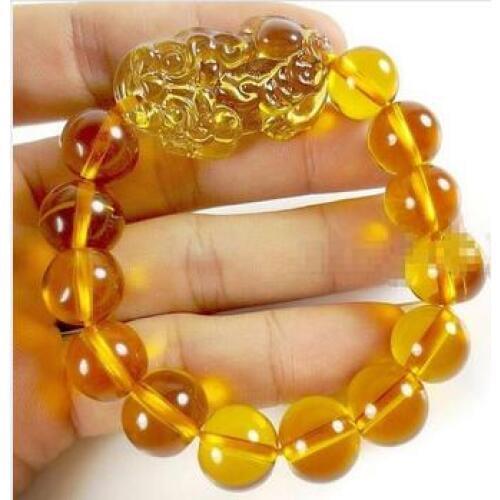 Jewelry Women Wedding Feng Shui Yellow Crystal Pi Yao Xiu Xie mythical wild animal Bracelet For Wealth 10-14mm Wholesale price