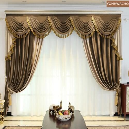 Custom curtain luxury palace European thick velvet bedroom villa coffee cloth blackout curtain valance tulle panel C475