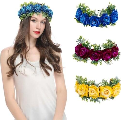 9 Design Artificial Flower Wreath Bride Women Flower Crown Hair Band Wedding Floral Headband Garland Ribbon Girl Hair