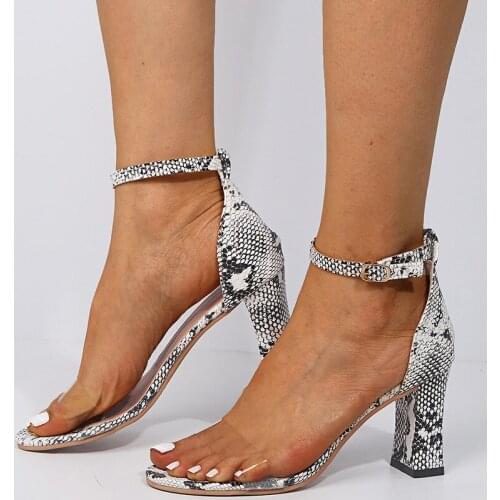 10CM Womens Sandals Ladies High Heels One Band Belt Buckle Snakeskin Sandals Summer Fashion Female Casual Shoes Plus Size 35-43