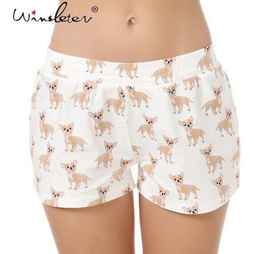 Cute Sleep Bottoms Shorts Women Cotton Knitted Chihuahua Print Pajamas Dog Print Nightwear Elastic Waist S-XXL pyjamas B61001