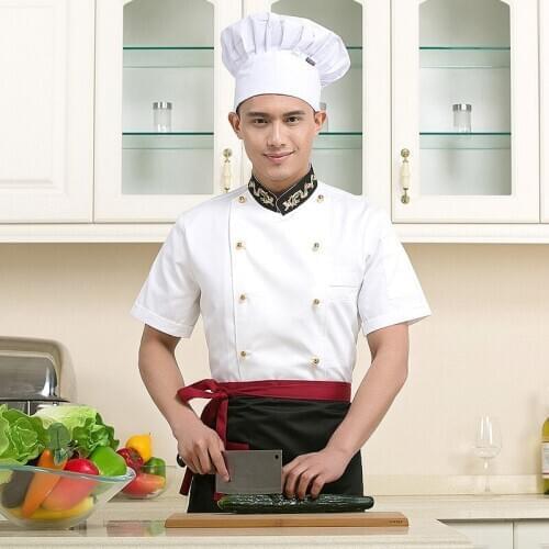 Hotel Chef Uniform Suit Short Sleeved Chef Jacket Restaurant Waiter Kitchen Uniform Cooking Clothes Working Clothes B-6089