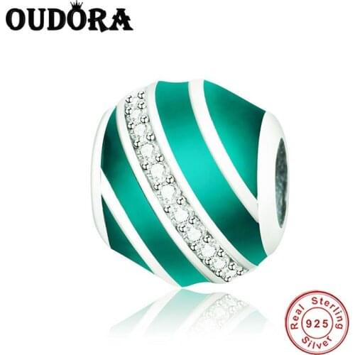 925 Sterling Silver Charm Fit Original Pandora Charm Bracelet Silver 925 Charm Green & Clear Enamel Bead DIY Jewelry Berloque