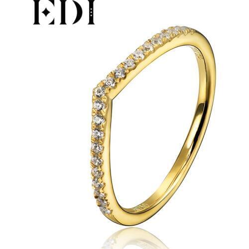 EDI Classic 14K Yellow Gold Genuine Natural Real Diamond H/SI Ring For Women Wedding Stack Rings Fine Jewelry Gifts