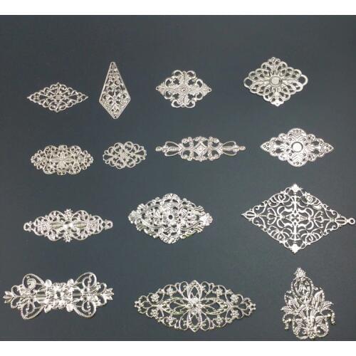 10-20 pcs/lot lozenge Metal Filigree Flowers Slice Charms base Setting Jewelry DIY Components Findings