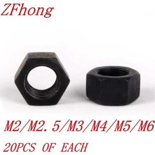 120PCS M2 M2.5 M3 M4 M5 M6 Steel with black Hex hexagon Nut kits