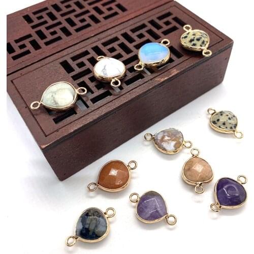 Natural Stone Double Ring Pendant Connector Faceted Sandstone White Turquoise DIY Bracelet Necklace Jewelry Accessories 5pcs