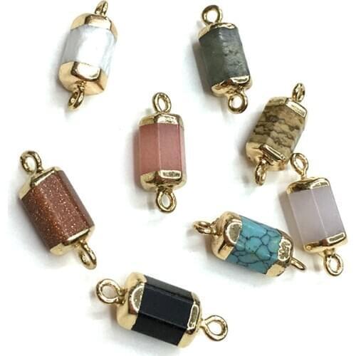 5pcs Natural Semi Precious Stone Connector Cylindrical Section Hemming Accessories Make DIY Necklaces And Bracelets Package Sale