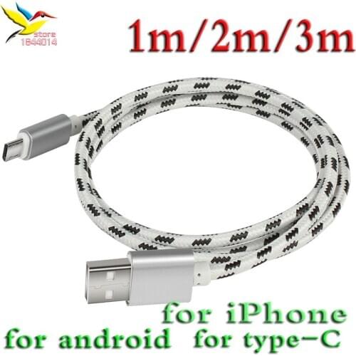 50pcs/lot 1m 2m 3m Braided Micro type C 8pin USB c Charger Cable Fabric Data Sync Lead cable for samsung iphone micro usb c S7