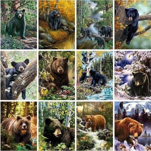 Diamond Painting Kits Animals Full Round With AB Drill 5D DIY Mosaic Diamond Embroidery Bear Rhinestone Pictures Crafts Kit Gift