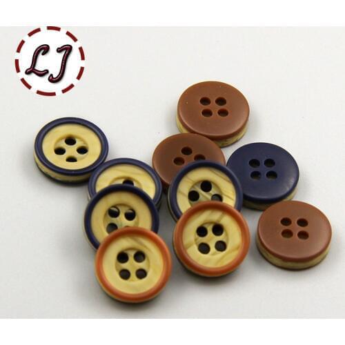 Free shipping 30PCS/LOT blue coffee Button 11mm resin button plastic shirt button vintage buttons sew accessory scrapbooking