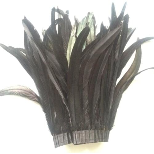 Free Shipping 10Meters/lot black Rooster Feather Trims 30-35cm width coque Feather strung Chicken Feather trimming