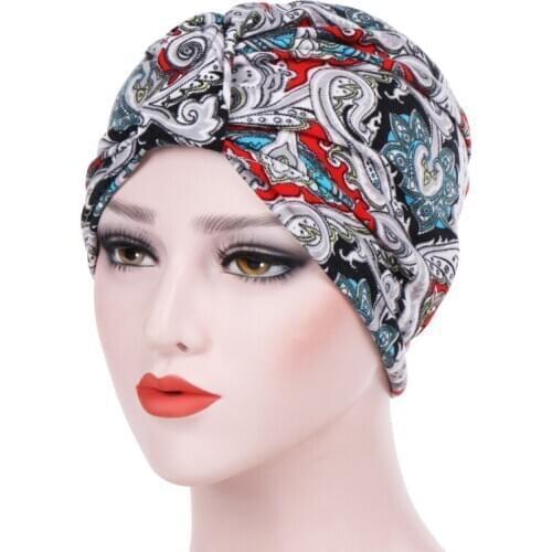 Bohemia Cotton Turban Hat Women Islamic Inner Hijab Muslim Print Turban Cap Headwear Arab Wrap Head Scarf Hair Accessories Hat