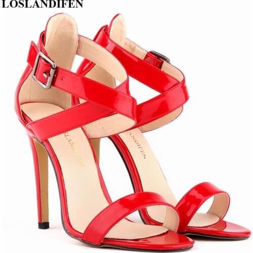 2021 New Summer Women Sandals Solid PU Fashion Cross Buckle Open Toe High Heels 11cm Shoes Womens Sexy Party Sandals 14 Colors