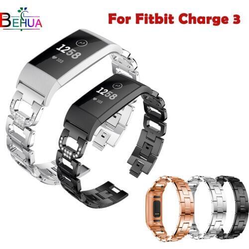 Stainless steel crystal watch band For Fitbit Charge 3 Men/women smart watch strap bracelet Wristband straps For Fitbit Charge 3