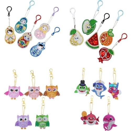 5Pcs DIY Diamond Painting Keychain Diamond Mosaic Cute Animal Fruit Picture Embroidery Kids Toy Pendant Bag Key Decoration Craft