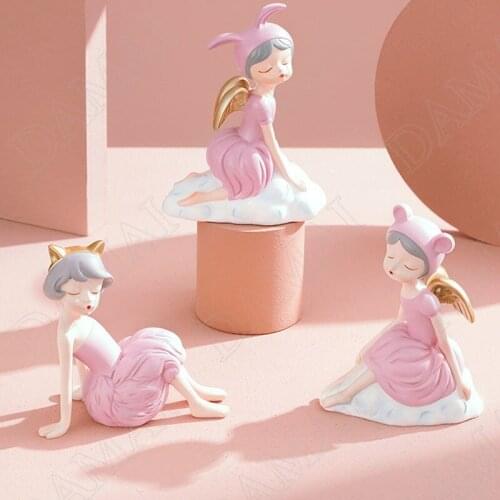 European Ceramic Figurines Creativity Cartoon Angel Girl Living Room TV Cabinet Statue Cute Home Decoration Modern Ornaments