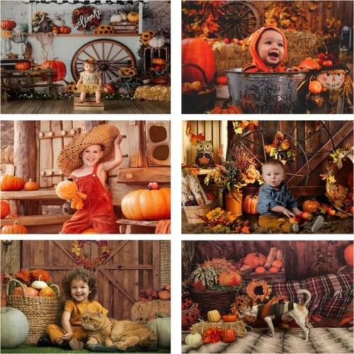 Fall Barn Newborn Kids Portrait Backdrop Photography Autumn Harvest Maple Leaf Background Little Pumpkin Birthday Art Props