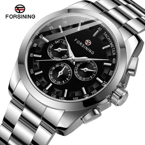 Forsining 2020 New Men Mechanical Watch Calendar Automatic Self-Wind Clock Business Sport Stainless Steel Belts Wristwatch