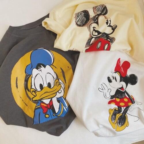 Mickey Cotton Shirt Summer Childrens Half Sleeve Minnie Children Short Sleeve T-shirt Boys and Girls Donald Duck Cartoon Shirt