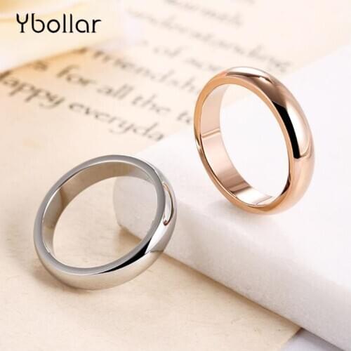 4mm Classic Wedding Ring for Men Women Rose Gold / Steel Color Stainless Steel Smooth Wedding Band Ring US size 3-10