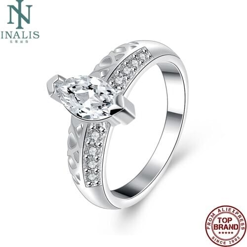 INALIS Hollow Out White Rings For Women Oval Shape Big 5A Clear Cubic Zirconia Romantic Engagement Female Ring Fashion Jewelry