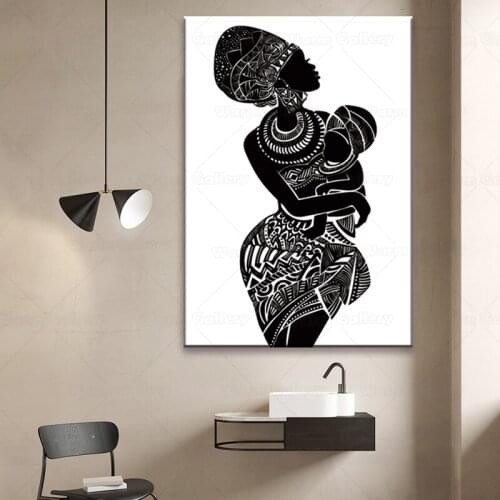 Beautiful African Woman With Baby Bedroom Wall Art Canvas Painting Black and White Wall Picture Poster Modern Print Home Decor