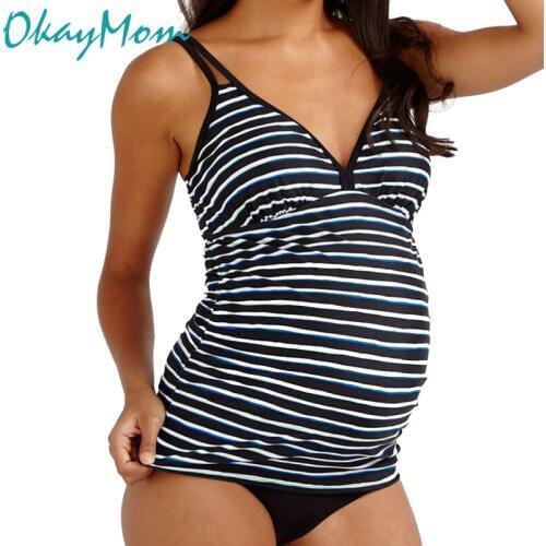 OkayMom 5XL Maternity Swimwear Clothing Pregnant Women Sexy Striped Two Pieces Swimming Suits Pregnancy Wear Beach Bathing Suits