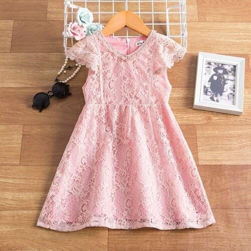 Sweet Baby Girls Dresses Petal Sleeve Solid Lace Clothes 3-8 Year Toddler Kids Clothes Infant Baby Clothing Children Cute Wear