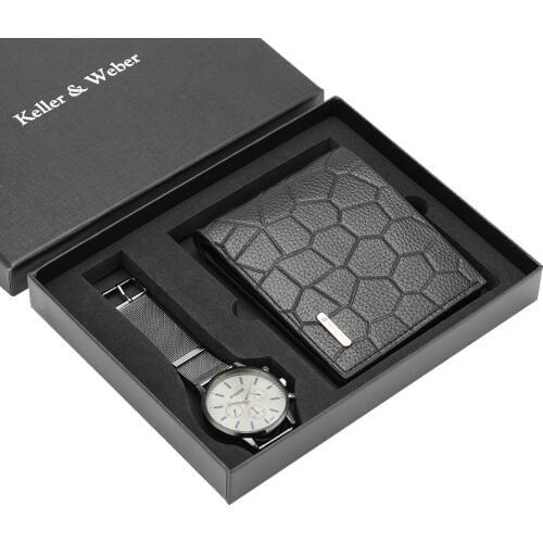 Luxury Men Watches Leather/Stainless Steel Band Business Men Genuine Wallet Gifts Set for Husband Dad relogios masculino