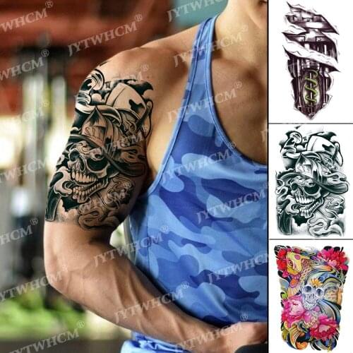 Man Waterproof Temporary Tattoo Stickers Fake Tattoo Sleeves Skull Pattern Body Fashion Art Geometry Arm Mark Tattoos For Women